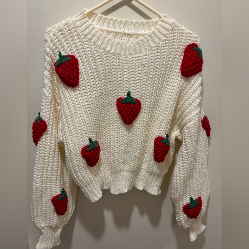 Crocheted Strawberry‎ Stand Out Knit Sweater